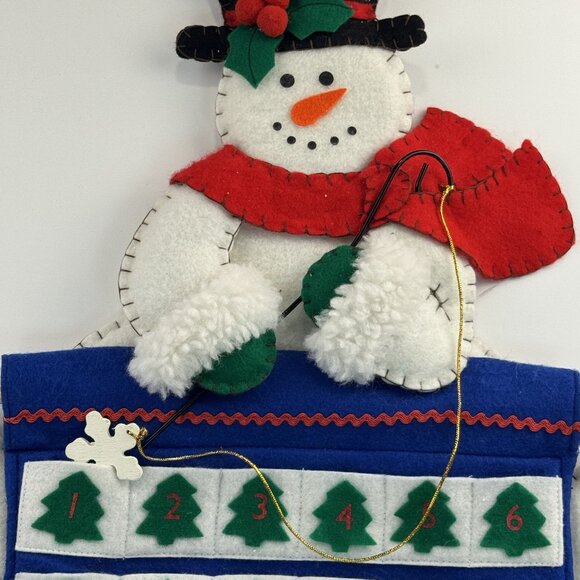 Vintage Snowman Let It Snow Advent Calendar Wall Hanging Christmas Felt Plush - Picture 3 of 11